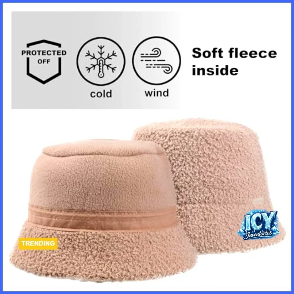 Adjustable Faux Fur Bucket Hat, Sherpa Lined, One Size Fits Most, Winter